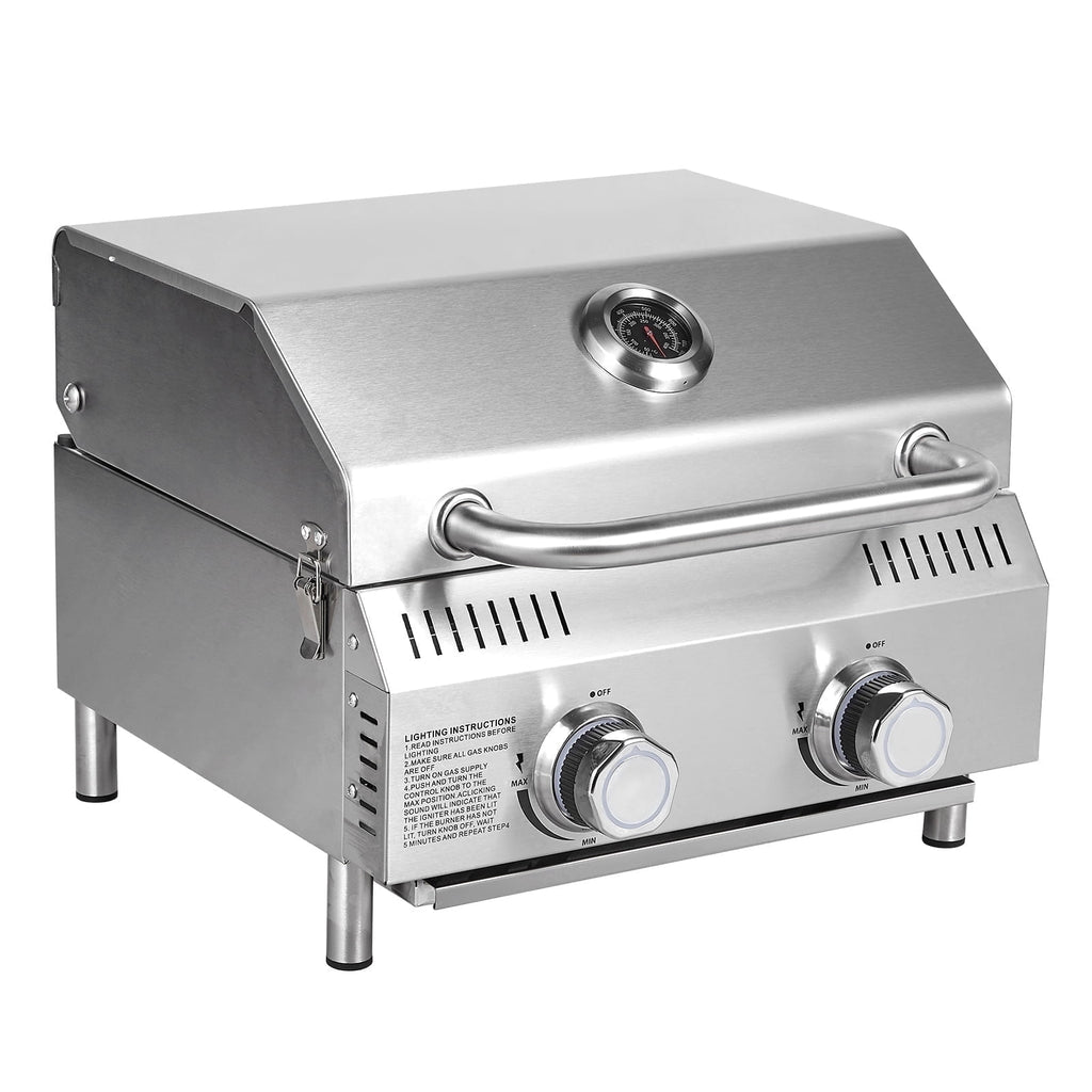 Bestfire 20 Tabletop Gas Grill 2 Burners, 20,000 BTUs Stainless Steel Portable Propane Grill with Legs for Outdoor Patio Backyard Camping, Tailgating, and RV Trips Gas Grills
