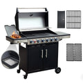 Brand-Man Grills 6-Burner Propane Gas Grill with Infrared Side Burner, Porcelain-Enameled Cast Iron Grate & Griddle, Outdoor Backyard BBQ Grill Gas Grills