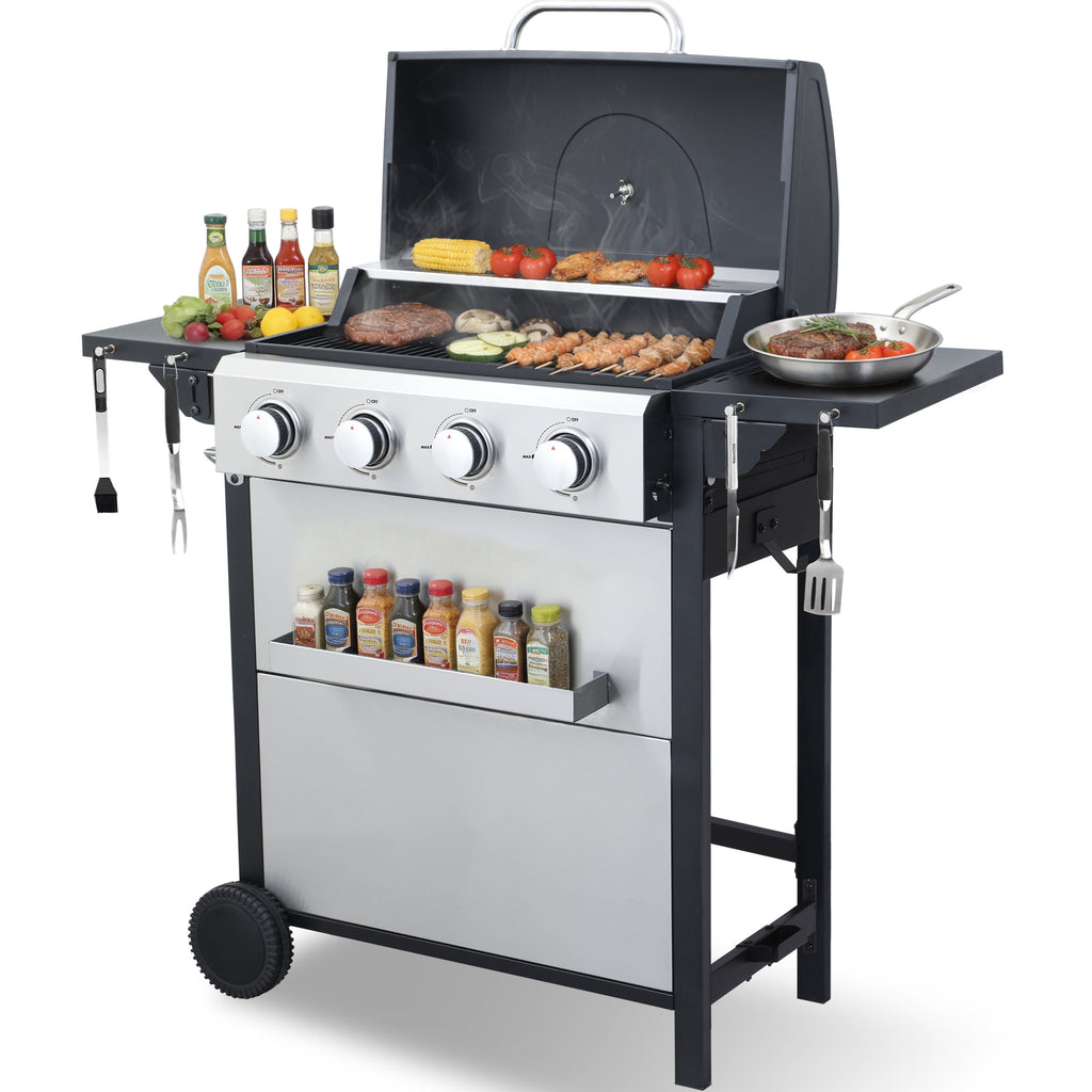CIG GARDEN 4-Burner Propane Gas Grill with Folding Side Tables, Full-Size Grease Tray, and Removable Grease Cup CIG GARDEN