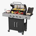 Clouddwell 4 Burner Gas Propane Grill, with 4 Casters, Side Table, and Thermometer, Patio Garden BBQ Grill Perfect for Camping, Black and Silver Gas Grills