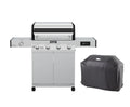 Denali 4-Burner Propane Gas Grill in Stainless with Clearview Lid, 3-Phase LED Controls, Grill Cover, and Side Burner Monument Grills