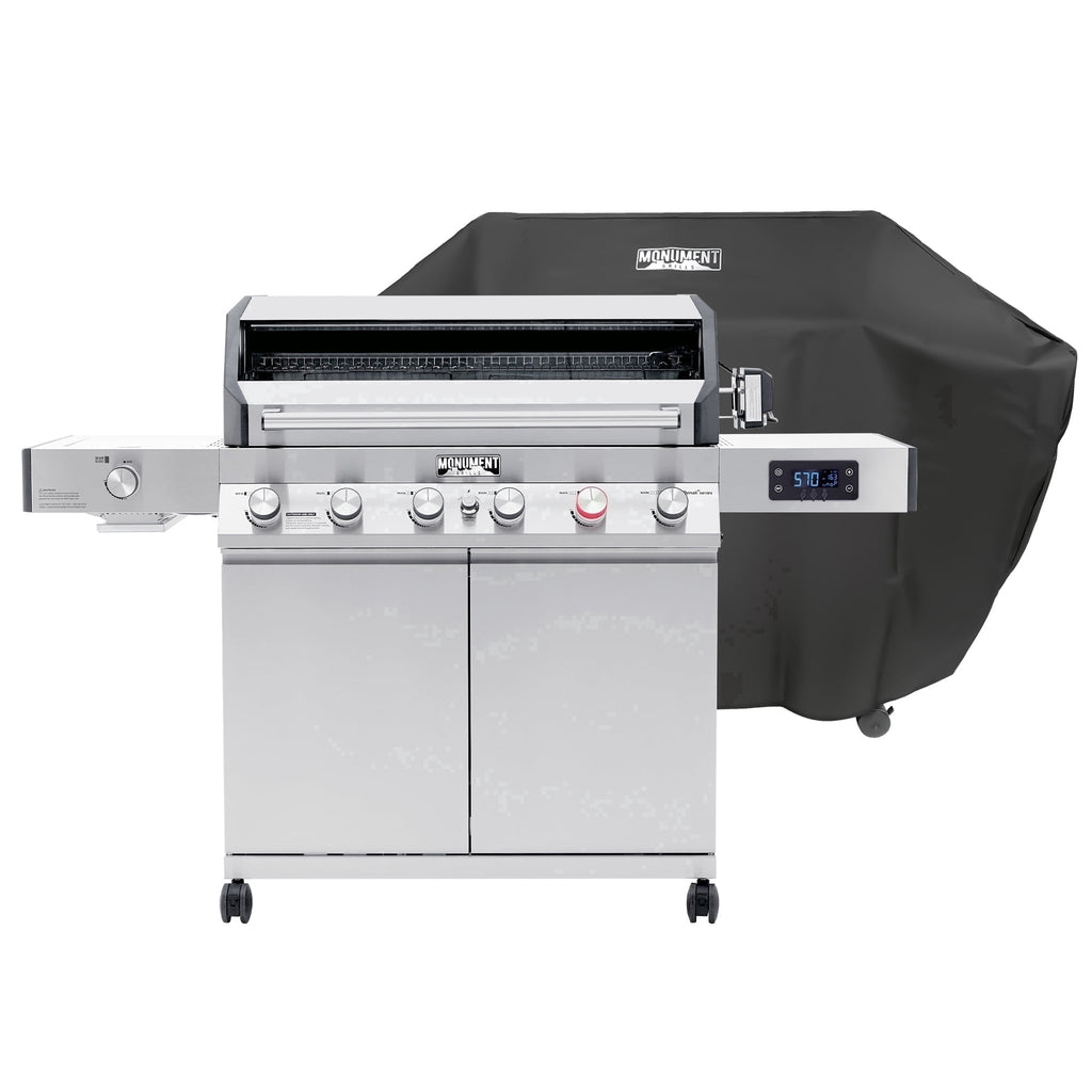 Monument Grills 6+1 Burner Smart Tech Propane Gas Grill for Outdoor Cooking , Denali 605Pro Stainless Steel Grill 78,000 BTU with Side Sear Burner, Smoker Box, Cover and Rotisserie Kit My Store