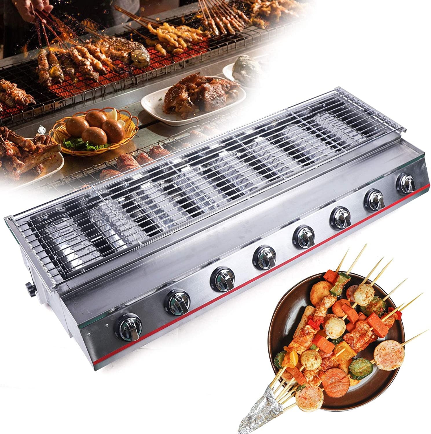 FETCOI 8-Burner Gas Grill Outdoor Tabletop Gas BBQ Grill Commercial 2800Pa Stainless Steel Gas Grill for Camping Picnicking Gas Grills