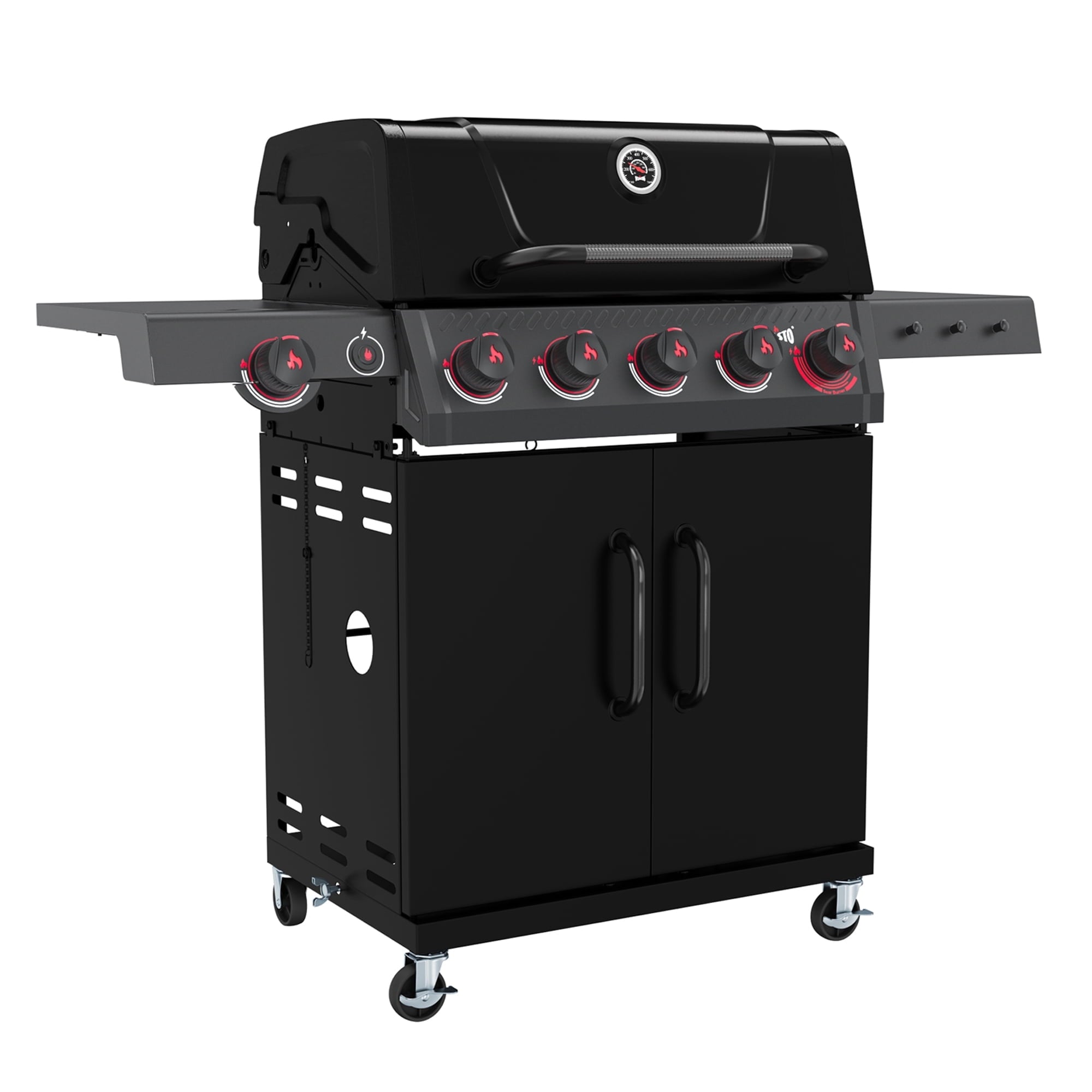 Feasto 5-Burner Propane Gas Grill, Double Deck Lid, Side Sear Burner, 58000 BTU, 686 Sq.In. Cabinet Storage Gas Grills