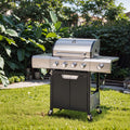 Gas Grill, Enyopro Propane Gas Grill, 4 Burner Stainless Steel BBQ Grill with Side Burner and Cover, 4 Universal Wheels for Outdoor Patio Garden Gas Grills