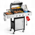 Biotree 3 Burner Gas Grill with Side Burner,40800 BTU Barbecue Grill Propane Stainless Steel BBQ Grill with Porcelain-Enameled Cast Iron Grates for Outdoor Cooking Gas Grills