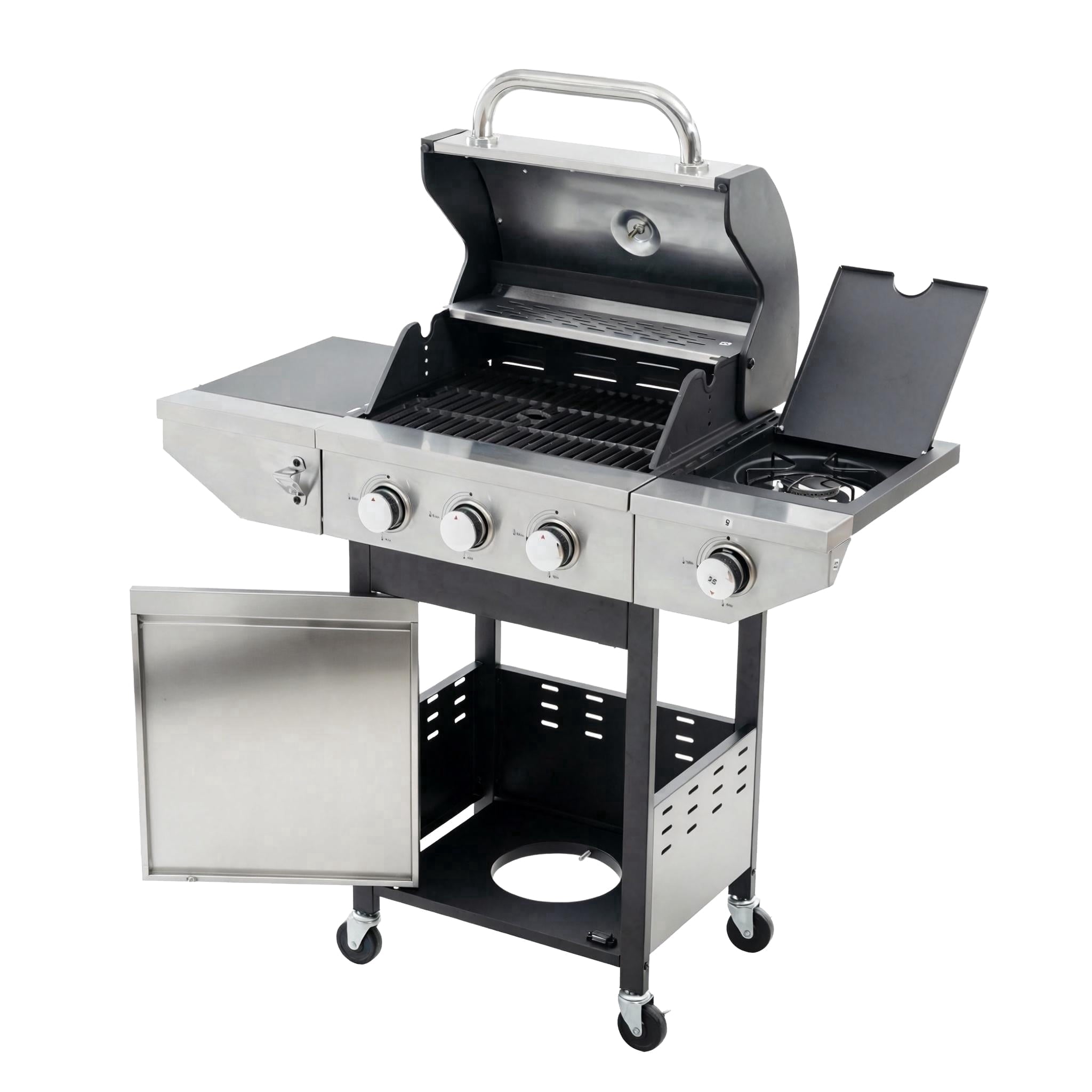 Holaki 3-Burner Propane Gas Grill with Side Burner, Stainless Steel, 37,000 BTU, Thermometer, Outdoor Bbq Grill Gas Grills