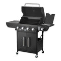 KFFKFF 4-Burner Propane Gas Grill with Side Burner, 425 SQ.In Cooking Surface, Carbon Steel Enamel Grates, Outdoor 52,000 BTU BBQ Grill with Dual Side Shelves, Durable Carbon Steel Construction KFFKFF