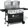 KingChii Gas and Charcoal Grill Combo, Dual Fuel 3-burner BBQ Grill Smoker with Side Burner for Outdoor Patio Cooking Barbecue Gas Grills