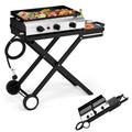 Ktaxon 3 Burner Propane Griddle Flat Top Gas Grill 30000 BTU Portable Grill with Ceramic Coated Cast Iron Pan,Side Shelves,Wheels Ktaxon