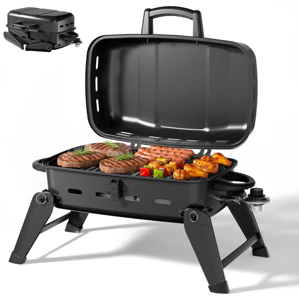 MASTER COOK Portable Gas Grill, 10,000 BTU Outdoor Tabletop BBQ Propane Grill with Foldable Legs for  RV, Camping Master Cook