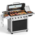 MF Studio 6 Burner Propane Gas Grill with Griddle Zone & 13500 BTU Infrared Side Burner – 840 sq.in Extra Large Cooking Area Outdoor BBQ Grill - Black Gas Grills