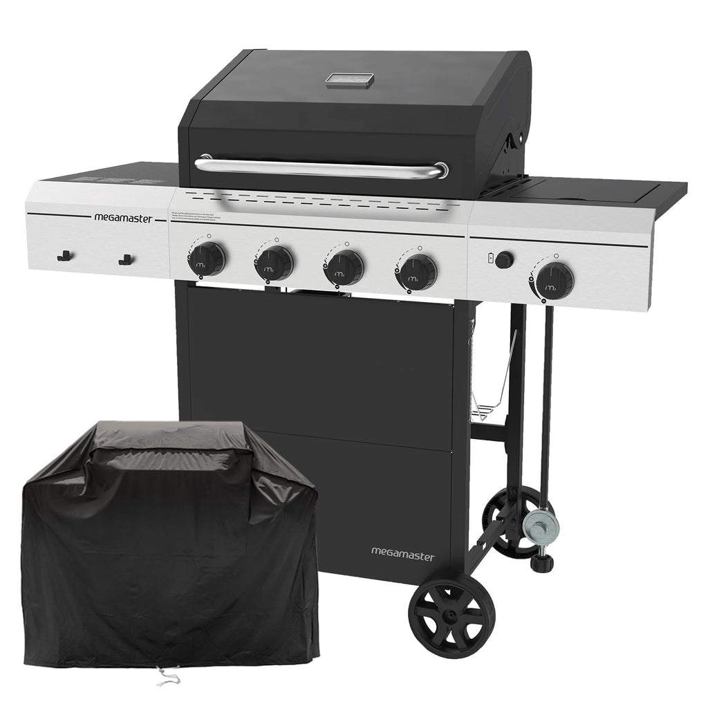 Megamaster 4-Burner Gas Grill with Side Burner & Grill Cover, 52,000 BTUs, 568 SQ. In. Cooking Area, Propane BBQ Grill with Stainless Steel Panel for Outdoor Cooking, Patios, and More - 720-0804HK Gas Grills