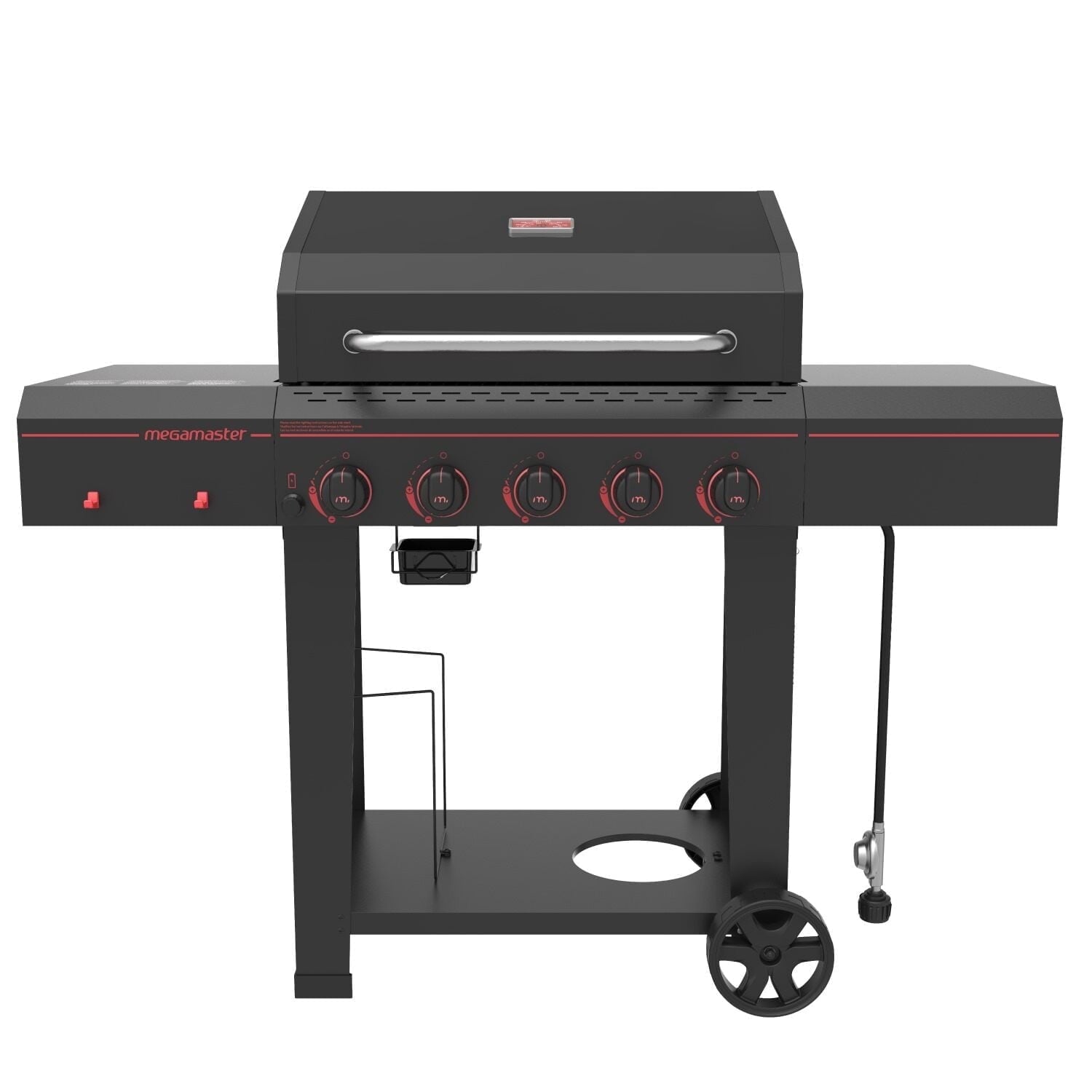 Megamaster 5-Burner Propane Gas Grill with Side Tables, Accessory Hooks, 50,000 BTUs, 656 SQ. In. Cooking Space, 2 Wheel Transport, Outdoor Kitchen Grill for BBQs, Backyards, and More - 720-0982 Gas Grills