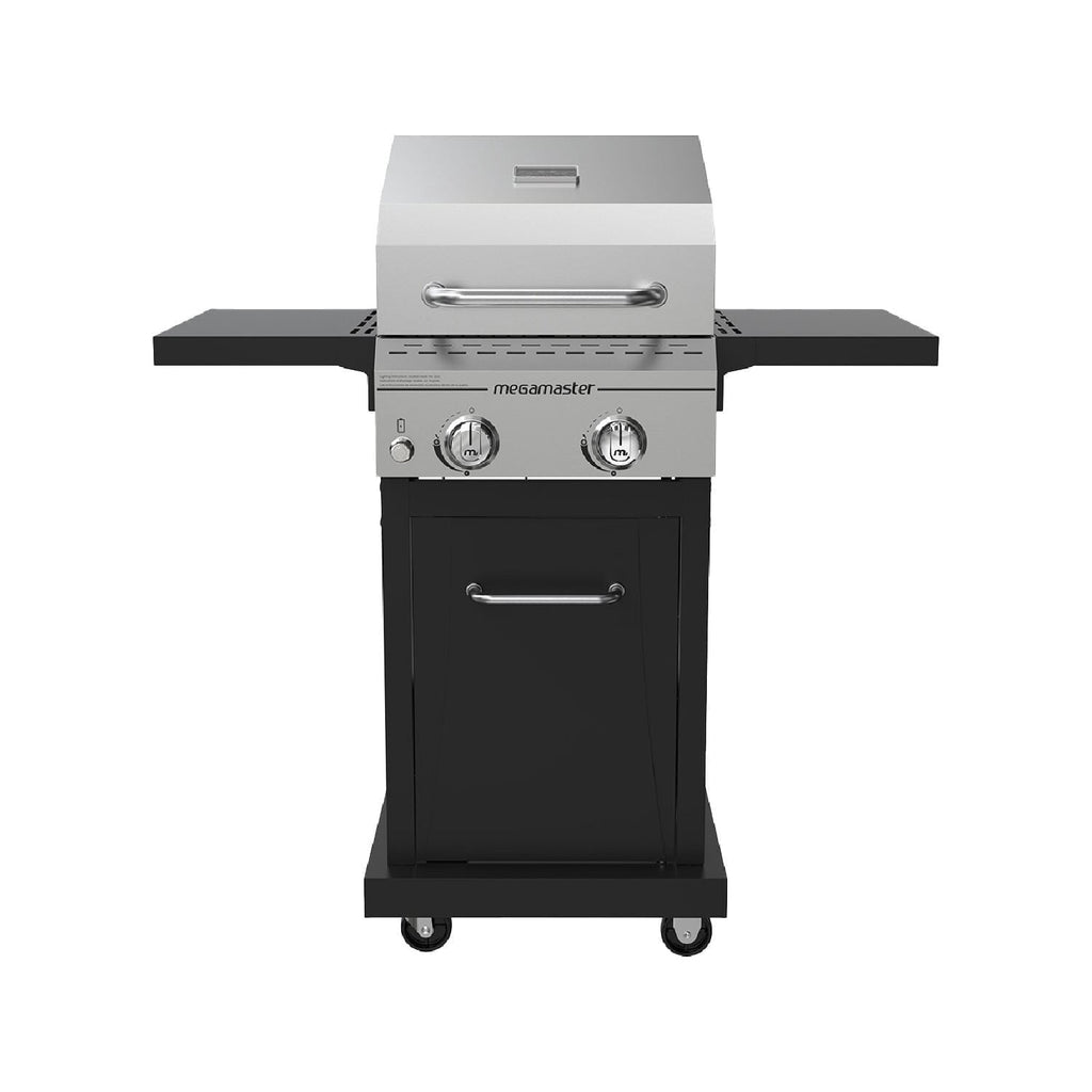 Megamaster Deluxe 2-Burner Gas Grill with Foldable Side Tables, 418 SQ In Cooking Space, 28000 BTUs, Stainless Steel Lid, Propane BBQ Grill for Outdoor Cooking, Patios, Backyards and More -720-0864MA Megamaster