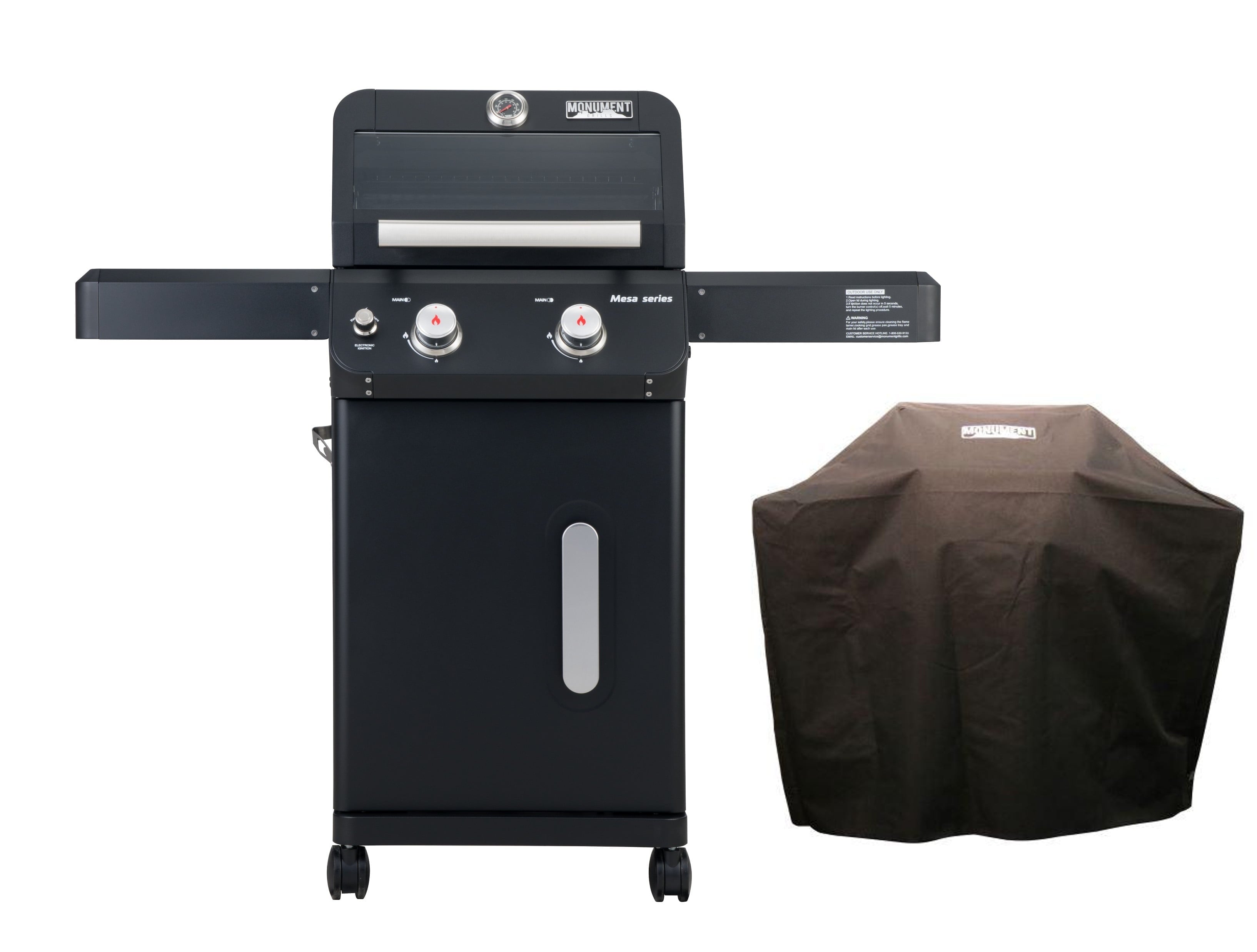Mesa 2-Burner Propane Gas Grill in Black with Clear View Lid , LED Controls, and Grill Cover Monument Grills