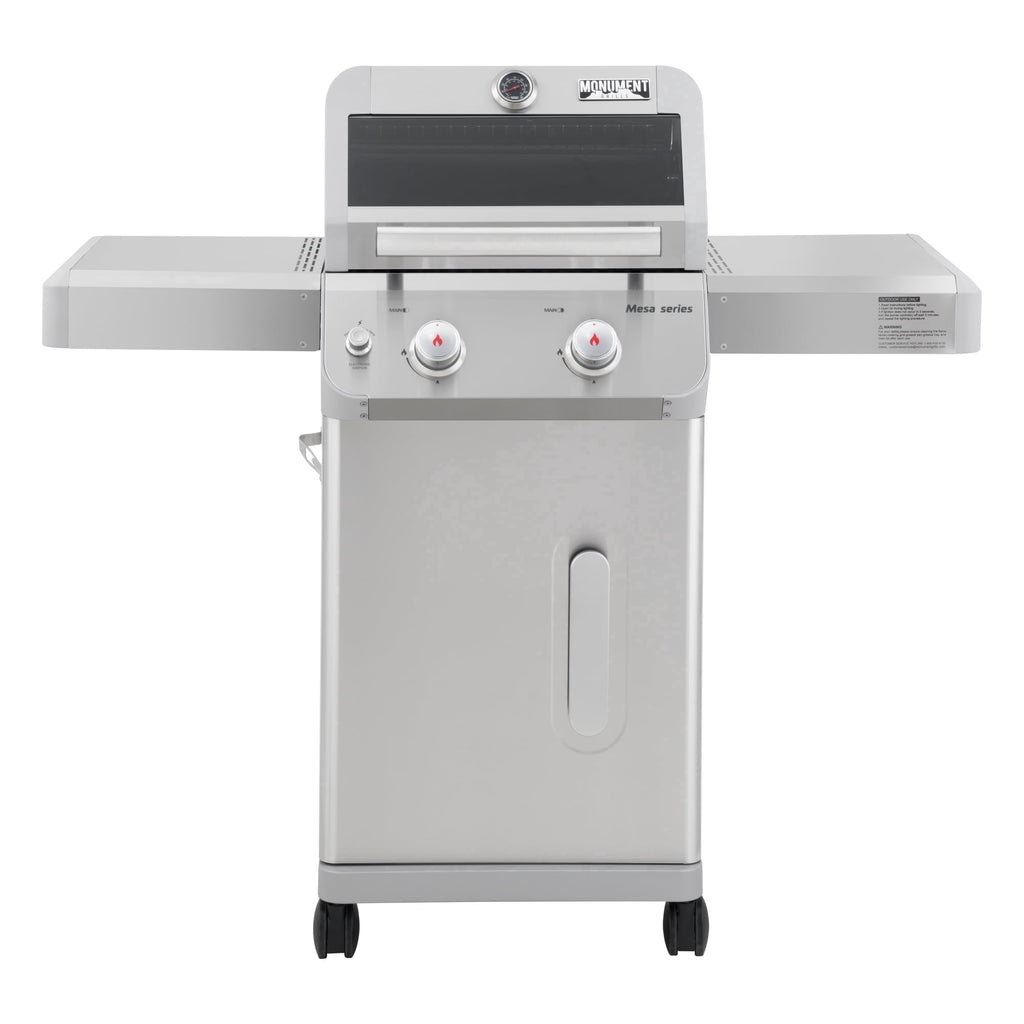Monument Grills Mesa 2-Burner Propane Gas Grill, Foldable Sides, Swivel Casters, Stainless Steel, LED Controls Gas Grills