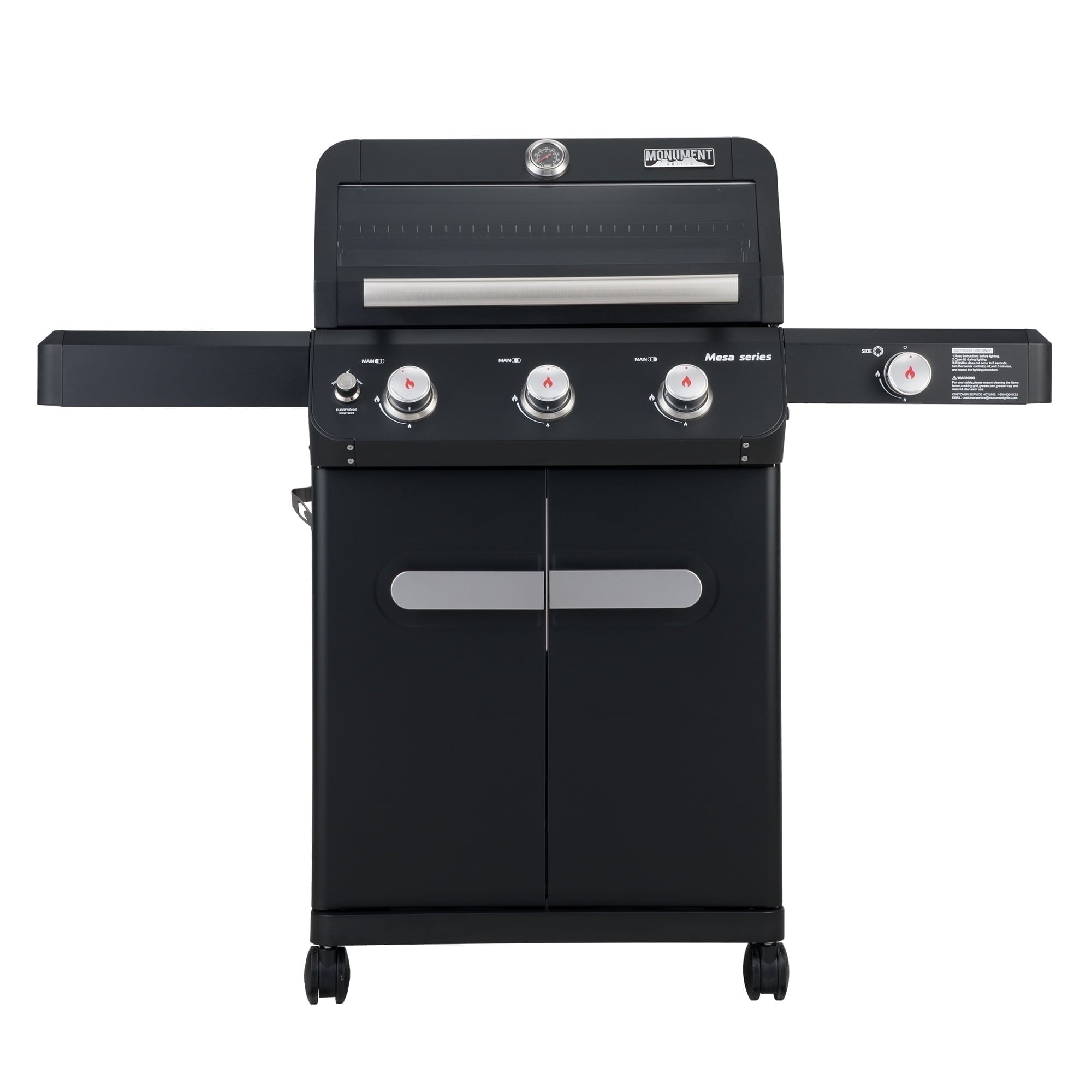 Monument Grills Mesa 3-Burner Black Propane Gas Grill with Clear View Lid and LED Controls Monument Grills