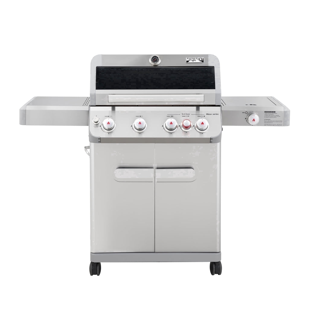 Monument Grills Mesa 4-Burner Stainless Steel Propane Gas Grill with Clear View Lid, Side Burner, LED Controls Monument Grills