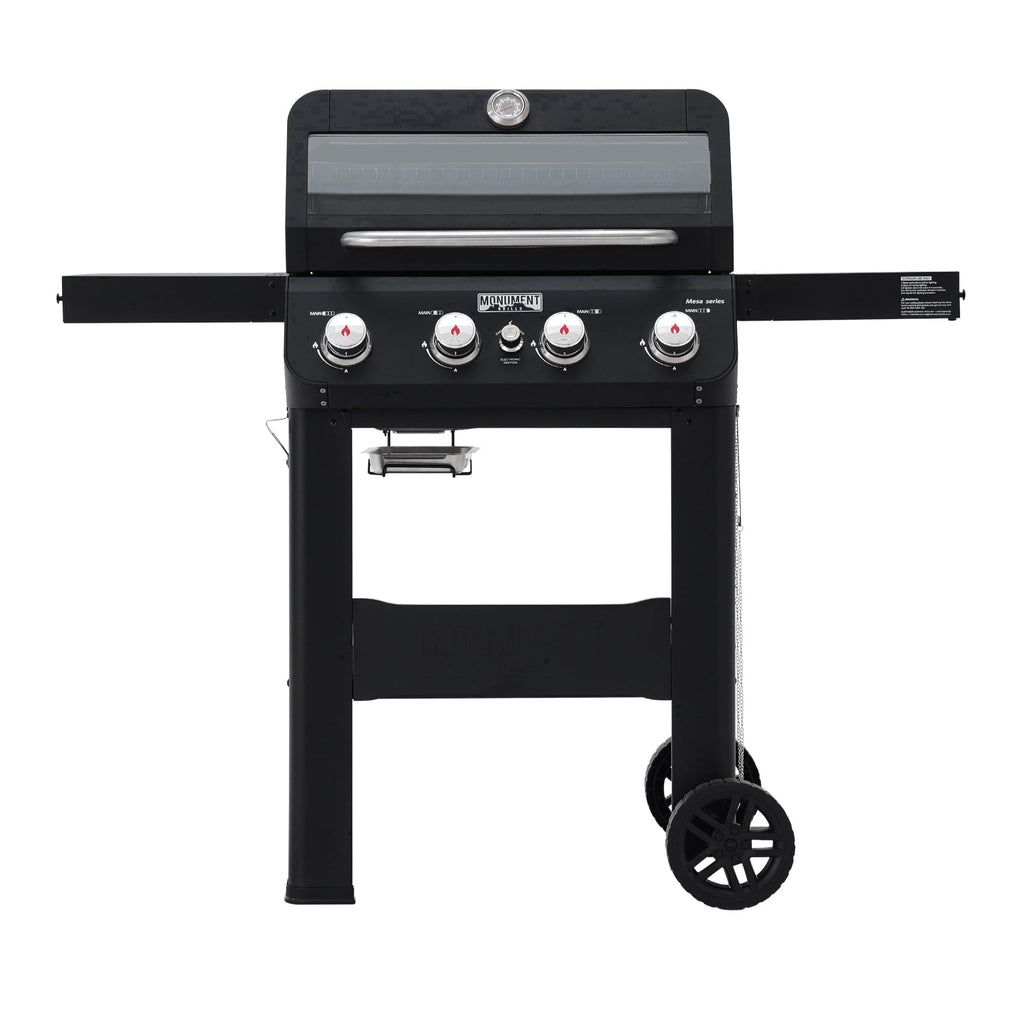 Monument Grills 4-Burner Liquid Propane Gas Grill, 38,000 BTU Stainless Steel Outdoor Barbecue Grill, Clearview Lid, Foldable Side Shelf, Easy Cleanup, M420MF Gas Grills