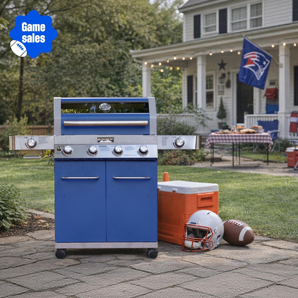Monument Grills Stainless Steel 4 Burner Propane Gas Grill with Clearview? Lid, Infrared Side Sear Burner & Side Burner Gas Grills