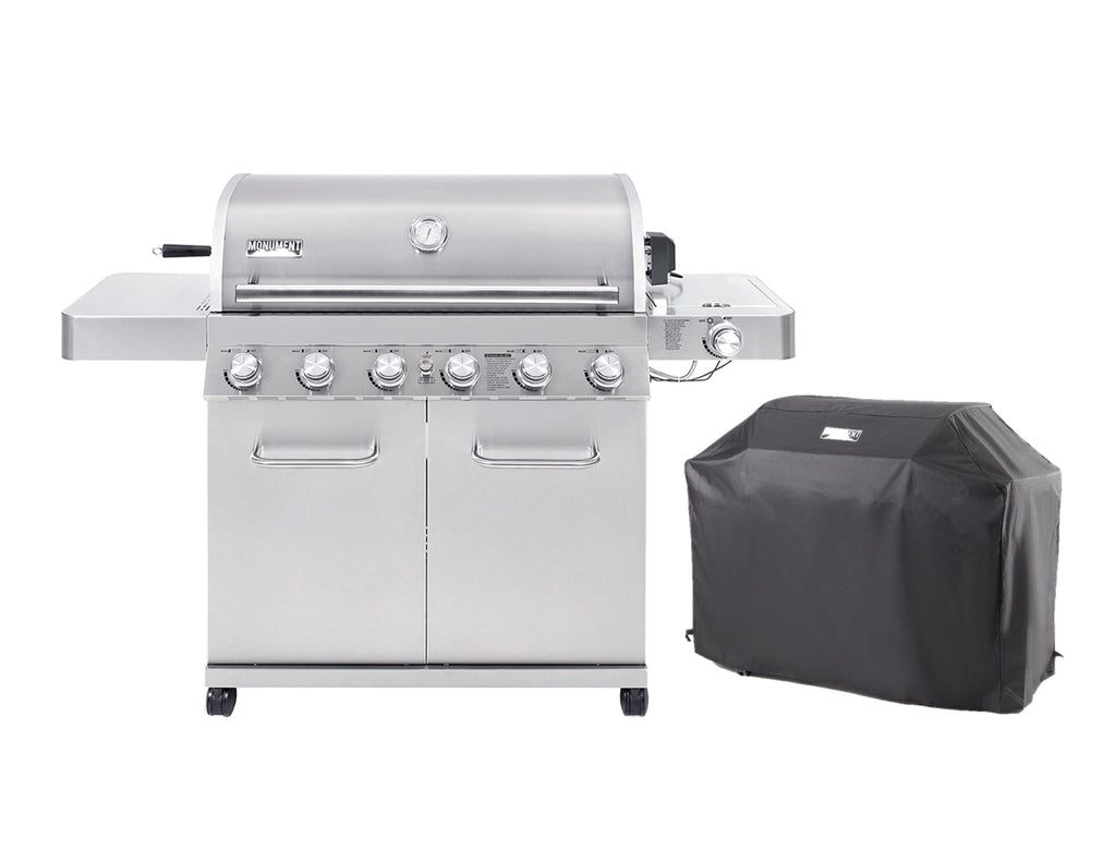 Monument Grills 6-Burner Propane Gas Stainless Grill with LED Controls, Side Burner, Rotisserie Kit, and Grill Cover Monument Grills