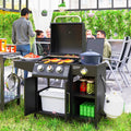 Outsunny 3 Burner Gas Grill with Side Burner, 9.5 KW Output, 310 Sq. in. Cooking Area, Cabinet Style Propane BBQ Grill with Shelves, Black Outsunny