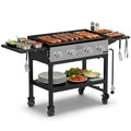 PARGRILL 36 Gas Griddle, 4 Independent Burners Propane Flat Top Grill with Side Tables, 60,000 BTU Outdoor Griddle Station with Wheels for Backyard BBQ PARGRILL