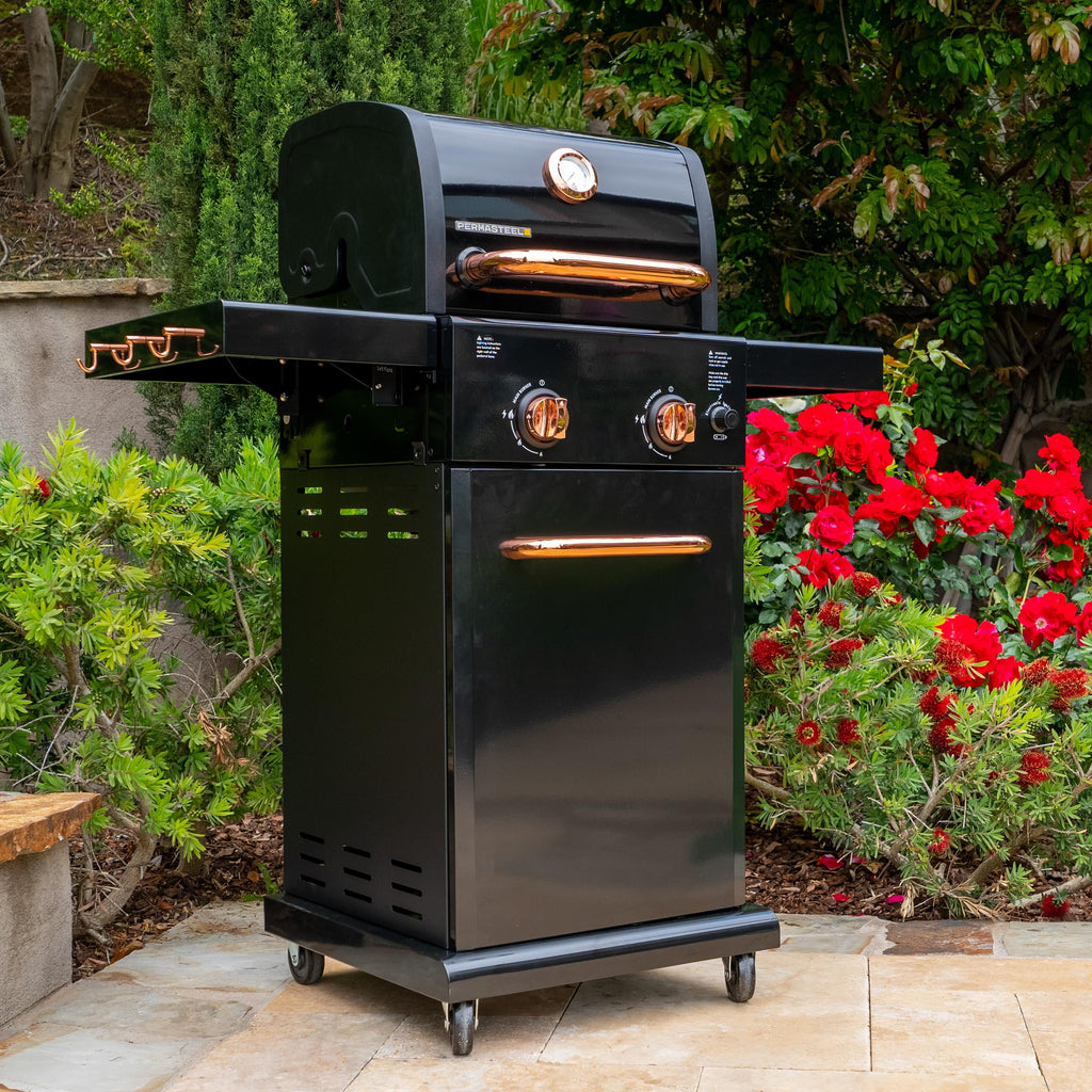 Permasteel 2-Burner Compact Propane Gas Grill with Foldable Sides, Black with Copper Accent Gas Grills