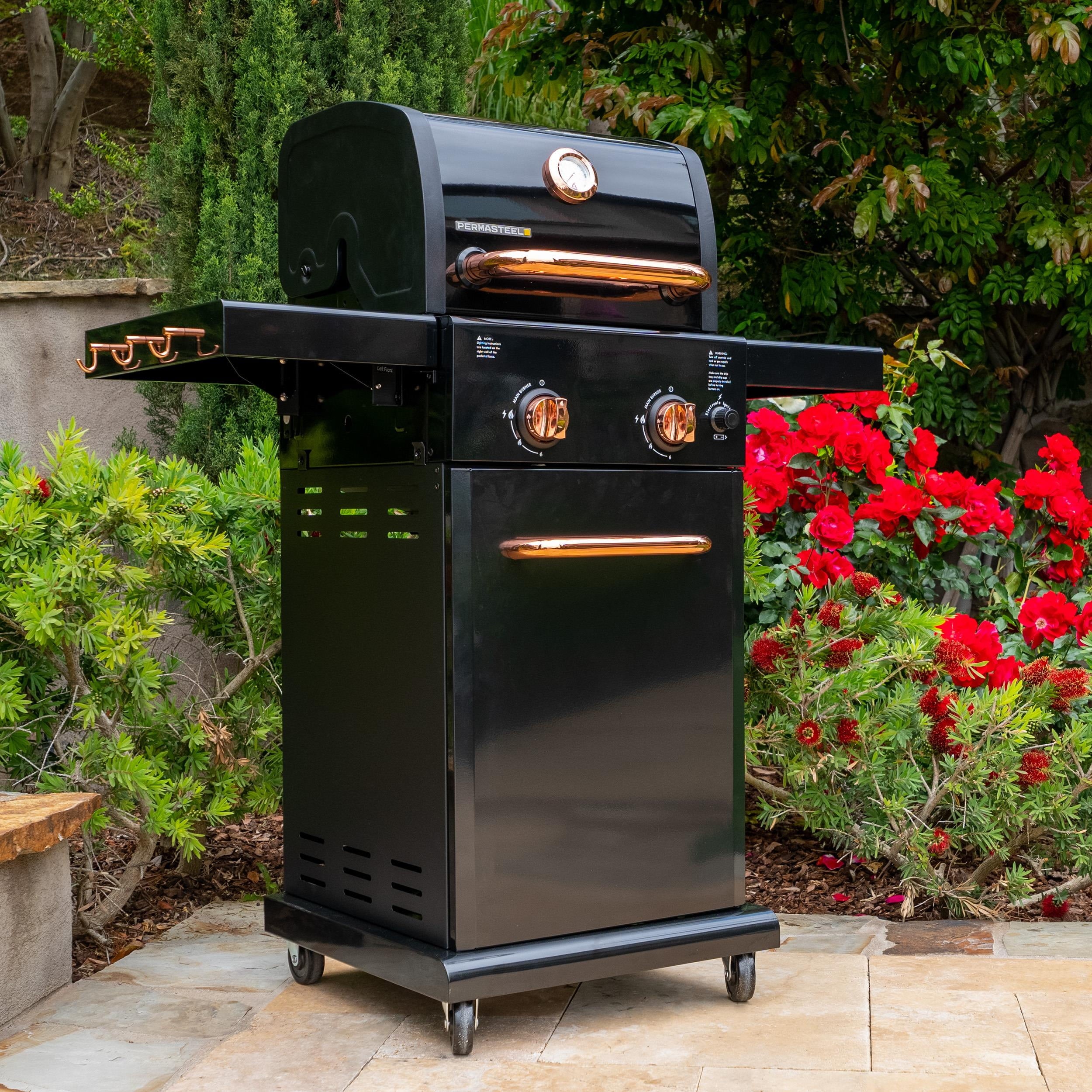 Permasteel 2-Burner Compact Propane Gas Grill with Foldable Sides, Black with Copper Accent Gas Grills