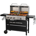 Propane Gas and Charcoal Grill Combo, Dual Fuel Outdoor BBQ Grill Stainless Steel Lids for Patio Garden Picnic Backyard Barbecue Cooking, Silver Gas Grills