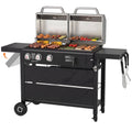 Flintex Propane Gas and Charcoal Grill Combo, Dual Fuel Outdoor BBQ Grill Stainless Steel Lids for Patio Garden Picnic Backyard Barbecue Cooking Gas Grills
