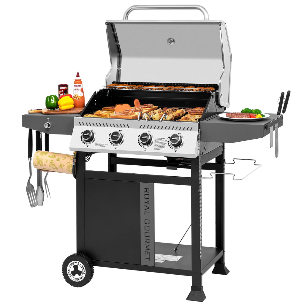 Royal Gourmet GA4405TS Premium 4-Burner Gas Grill with Side Shelves, 40,000 BTU Propane Grill with Stainless Steel Lid Royal Gourmet