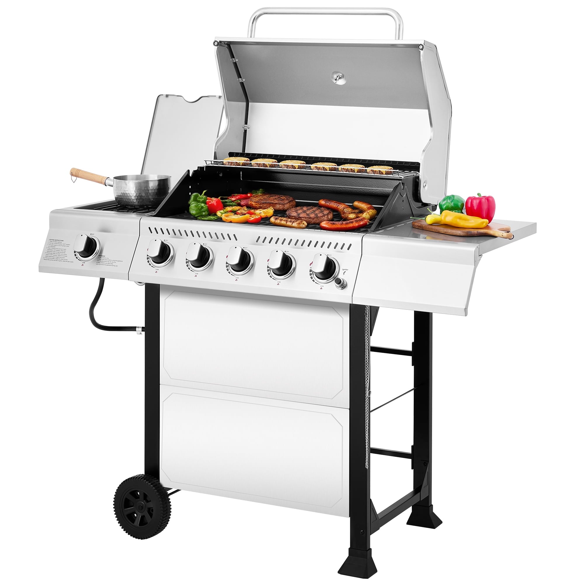Royal Gourmet GA5401T 5-Burner BBQ Liquid Propane Gas Grill with Side Burner, Stainless Steel 60,000 BTU Barbecue Grill for Patio Garden Picnic Backyard Party, Silver Royal Gourmet