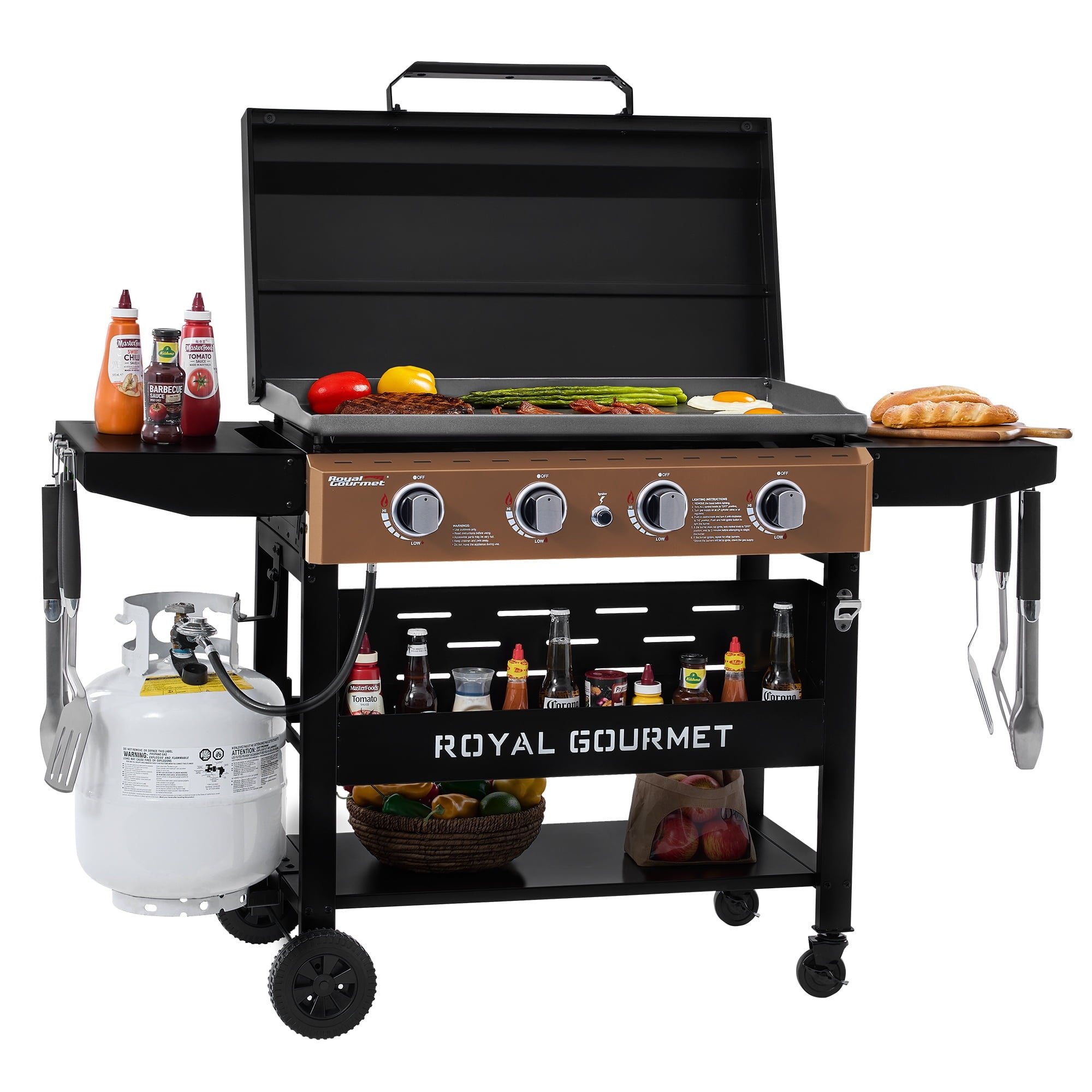 Royal Gourmet GB4000PY 4-Burner Gas Griddle with Hood, Griddle with Collapsible Side Shelves,Perfect for Outdoor Cooking Royal Gourmet