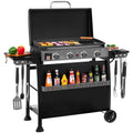 Royal Gourmet PD4001 30-Inch 4-Burner Gas Griddle with Hood, Tabletop Gas Griddle with Removable Standing Cart, Free-Standing Cart with Side Shelves and Hooks Royal Gourmet