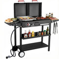 SIXDAY Dual Fuel Charcoal and Propane Grill Combo with Dual Lids, 12000 BTU Outdoor BBQ Grill with 2 Side Shelves for Backyard Cooking Gas Grills