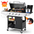 Segmart 4 Burner BBQ Propane Gas Grill with Side Burner, Stainless Steel 50,000 BTU Patio Barbecue Grill with Shelf, Gas Tank Hook, Towel Rack & Bottle Opener, Fits for Camping, Outdoor Cooking Gas Grills