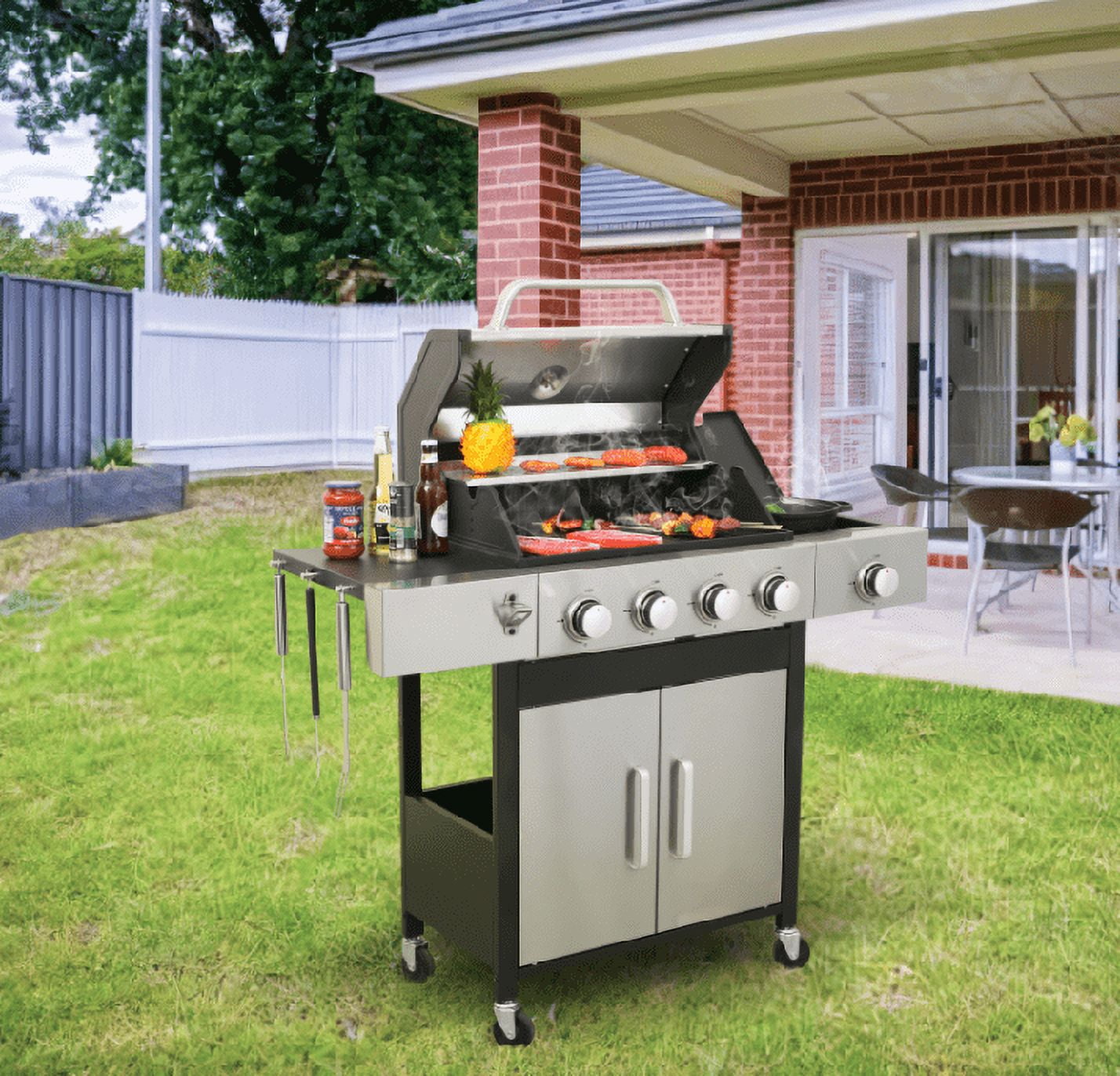 Segmart 4-Burner Gas Grill, 51,000 BTU Stainless Steel Propane Grill with Cast Iron Grates, Outdoor Barbecue with Large Cooking Space and Side Tables, Outdoor Kitchen Grill for Patio & Backyard My Store