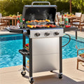BBQ Grill, Seizeen 30,000 BTU 3-Burner Gas Grill Portable, Backyard Camping Propane Grill with  Daul Zone, Foldable Table, Hanging Basket, Steel Brush, Universal Wheels Gas Grills