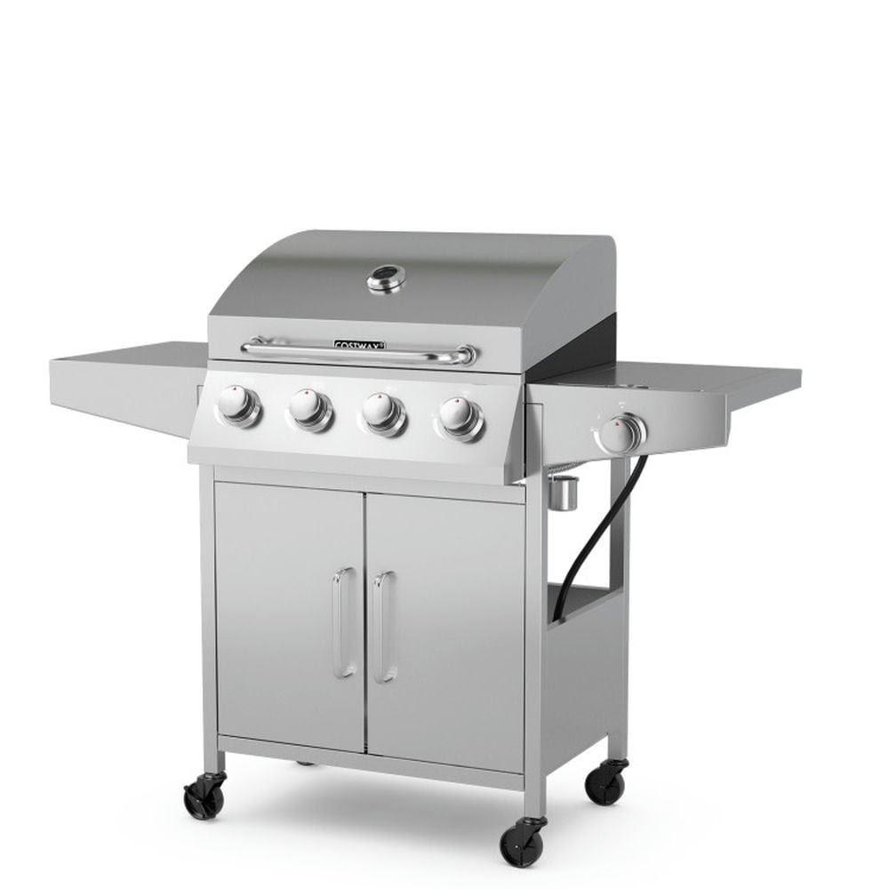 Spaco 50000BTU 5-Burner Propane Gas Grill with Side Burner and 2 Prep Tables-Silver, Camp Stove for Outdoor Cooking Spaco