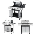 Stainless Steel Portable 4-Burner Propane Gas Grill, 46790BTU Output with bottle opener and 2pcs hooks, Stainless Steel for Outdoor Barbecue HZWDD