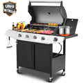 50000 BTU Gas Grills, SYNAGR Propane Grill with 566 sq.in Cooking Area, 5-Burner Stainless Steel BBQ Grill with Side Burner and Thermometer for Outdoor Party, Camping Syngar