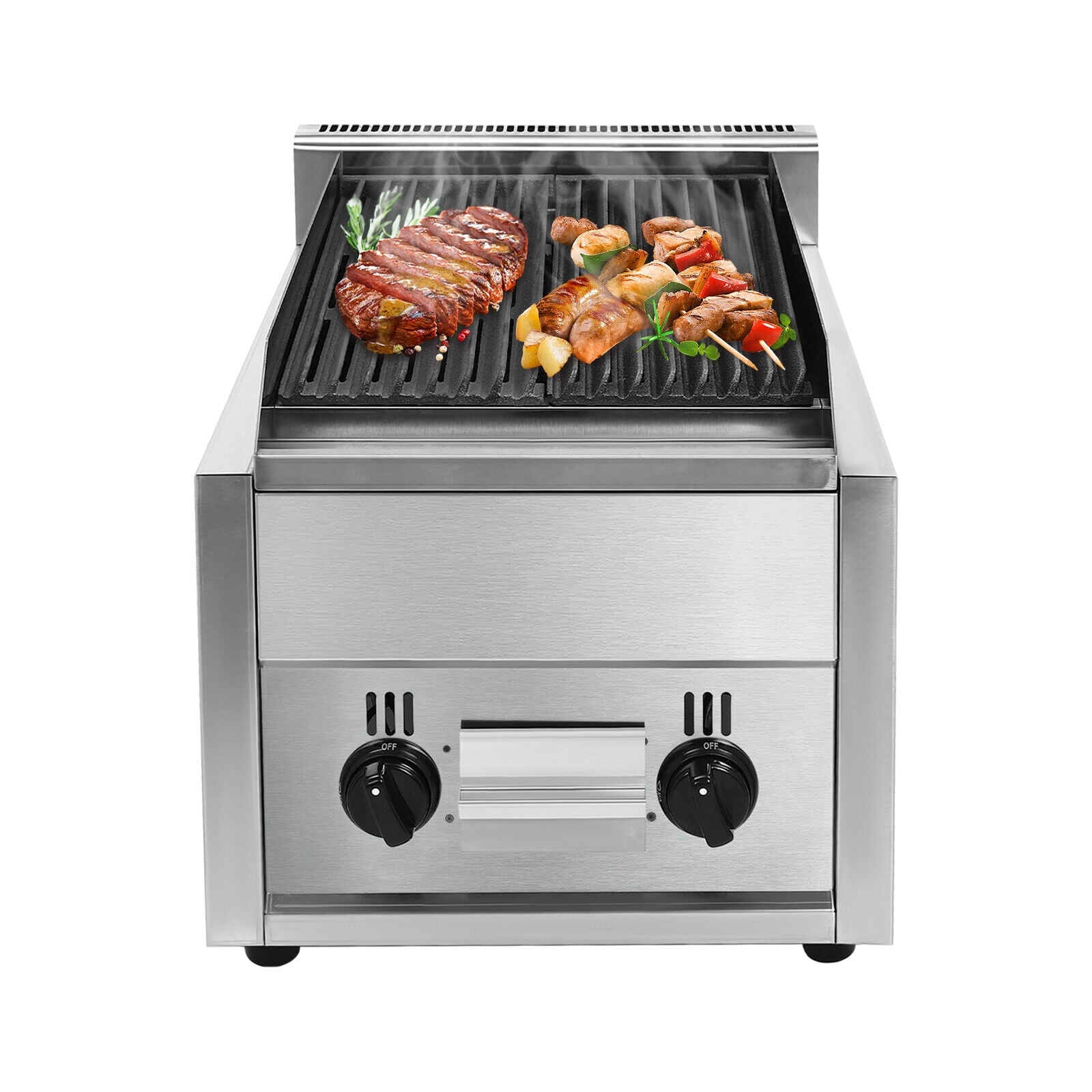 TFCFL 2 Burner Commercial Gas Grill LPG Tabletop Radiant Char Broiler Grill Camping Picnic BBQ Cooker TFCFL