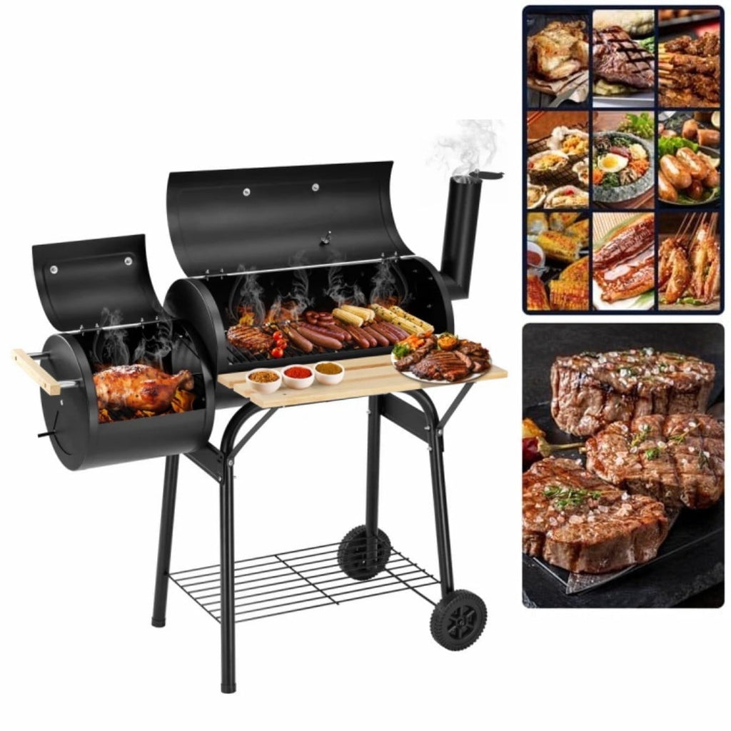 YDLW Charcoal Offset Smoker Grill - Family-Size 4-6 Person BBQ with Temperature Control & Portable Wheels YDLW