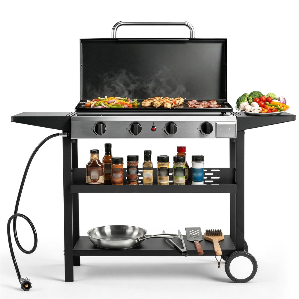 Zintown Propane Griddle Table Top Grill Camping Griddle Portable with 4 Burner Zintown