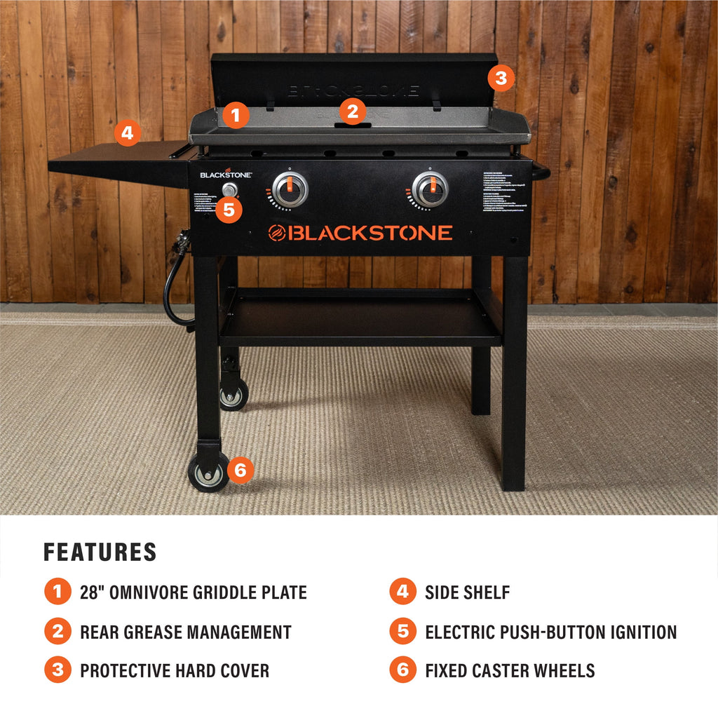 Blackstone Original Outdoor Griddle, 2-Burner 28 Flat Top Grill with Hard Cover, Black Blackstone
