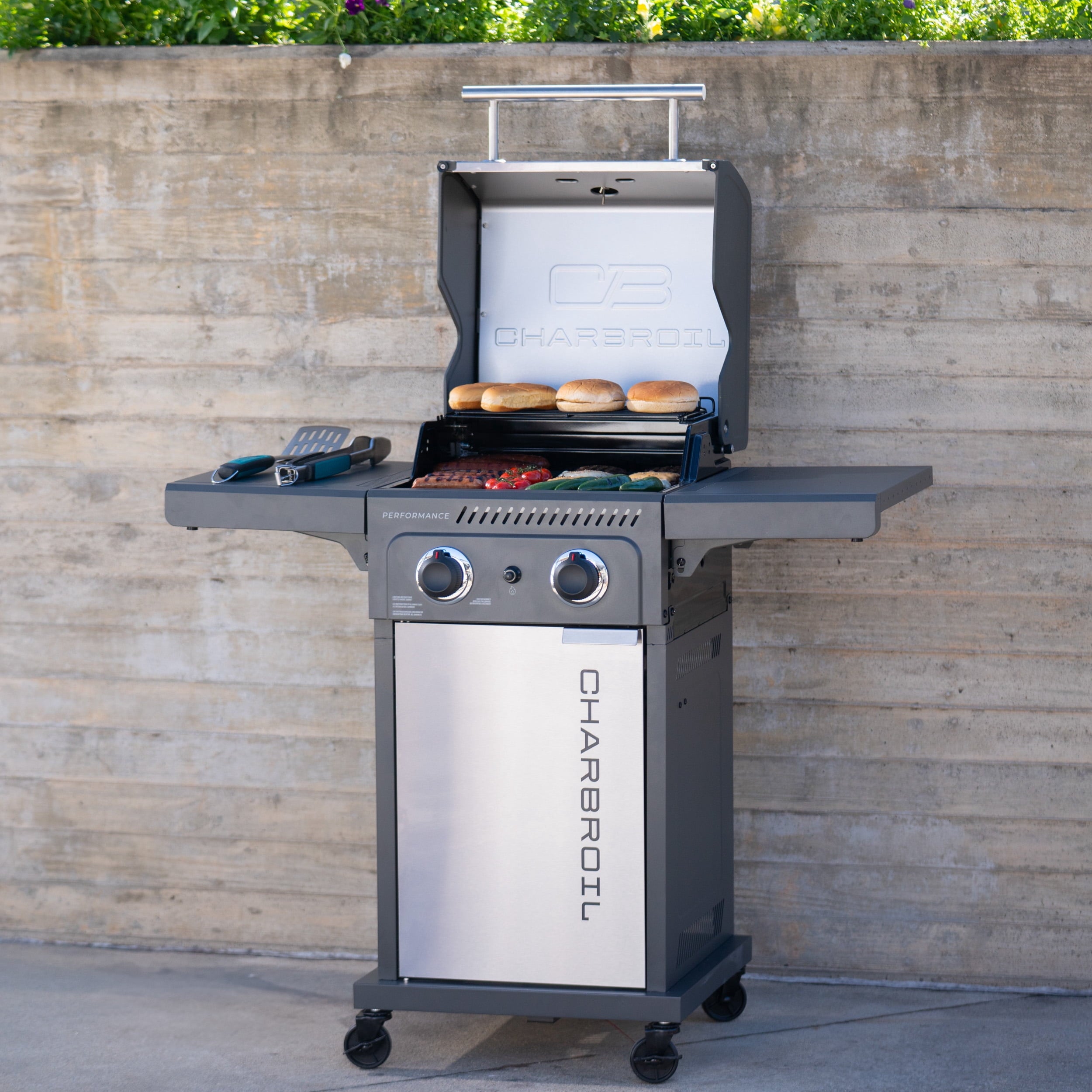 Charbroil Performance Series? FlavorMax? 2 Burner Gas Grill Cabinet with Foldable Side Shelves, Stainless Steel Charbroil