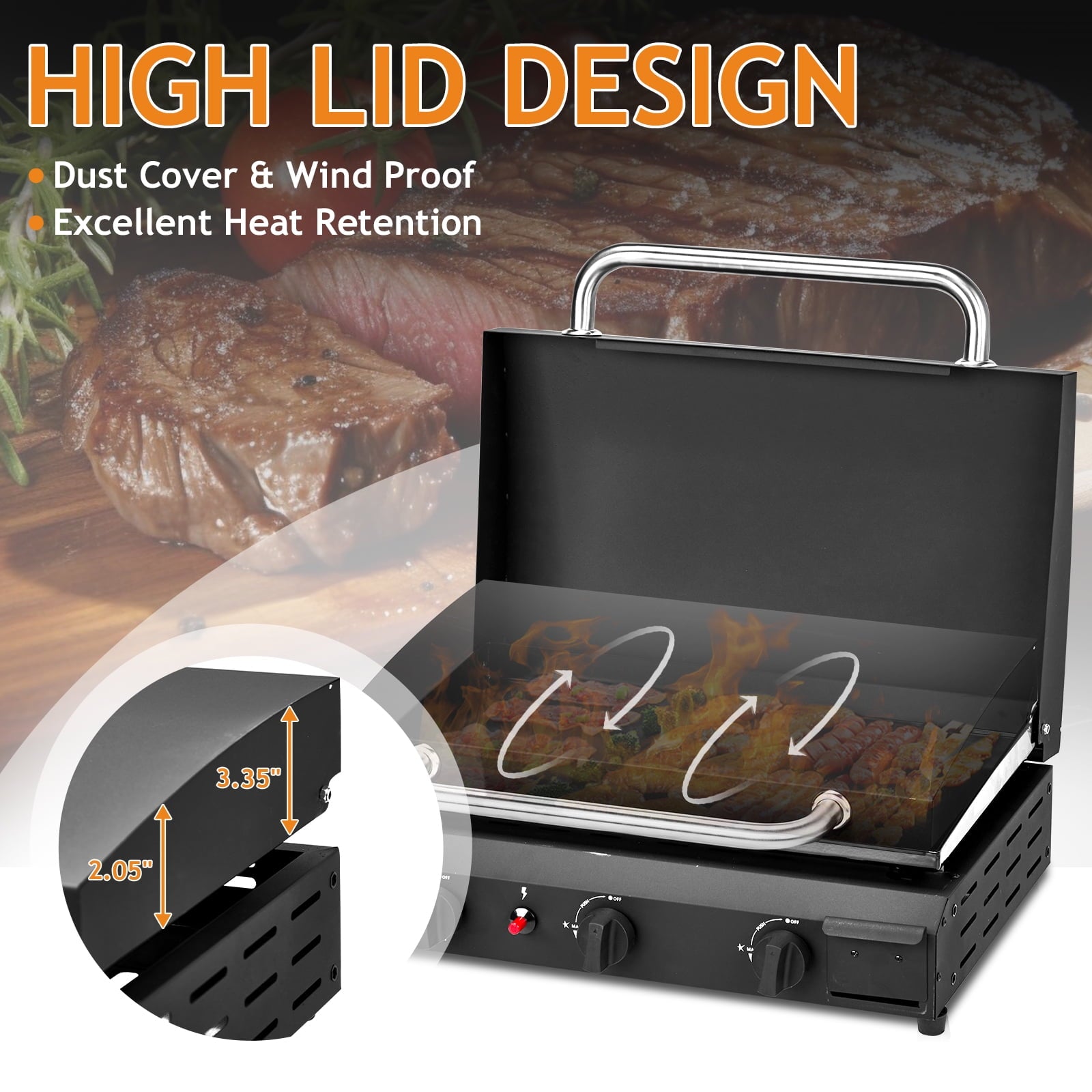 Zintown Propane Griddle Table Top Grill Camping Griddle Portable with 3 Burner Zintown