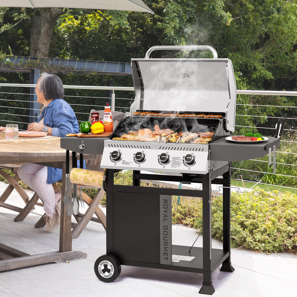 Royal Gourmet GA4405TS Premium 4-Burner Gas Grill with Side Shelves, 40,000 BTU Propane Grill with Stainless Steel Lid Royal Gourmet